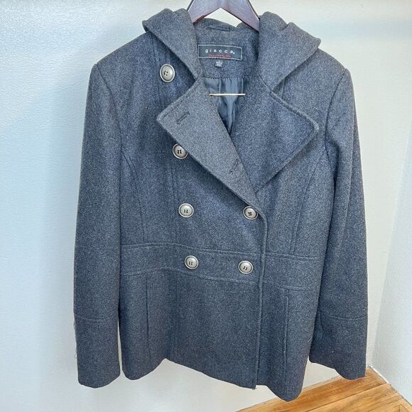 Giacca Hooded pea coat in gray with silver buttons L - Picture 1 of 8